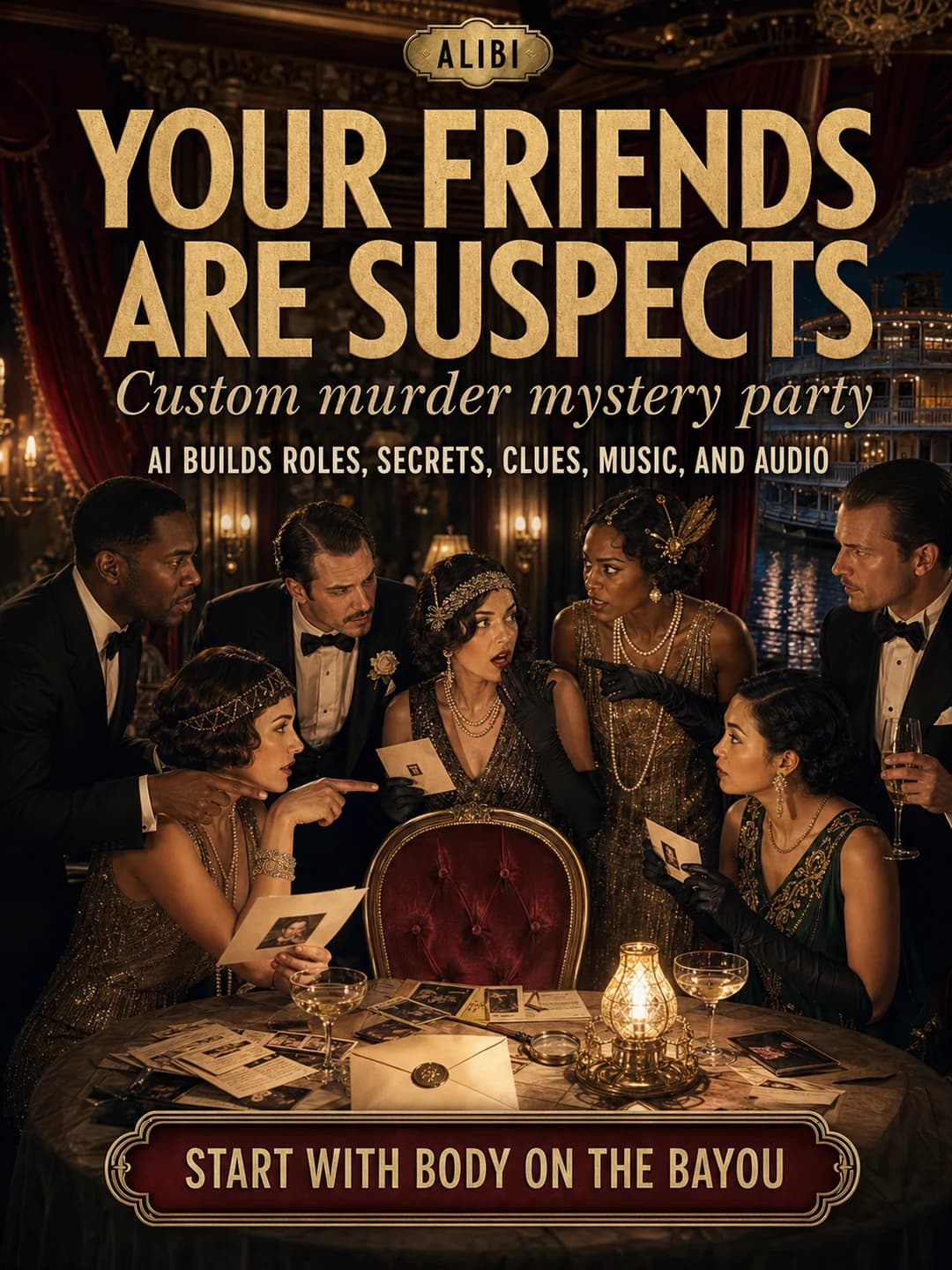Your friends are suspects Body on the Bayou ad card