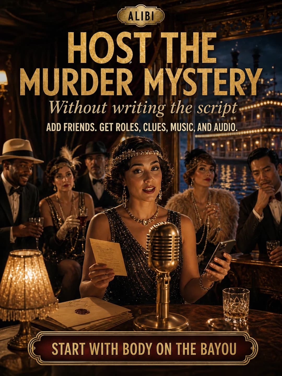 Host the murder mystery without writing the script ad card