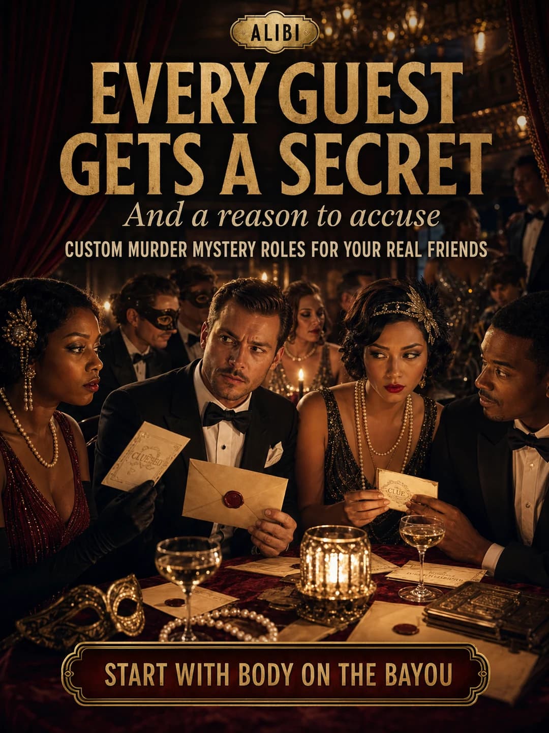 Every guest gets a secret Body on the Bayou ad card