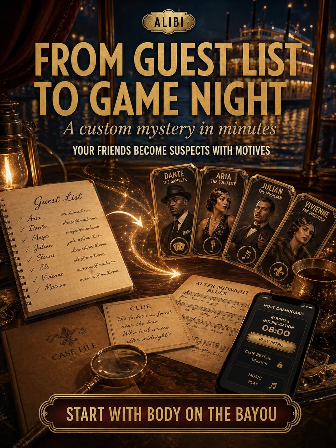 From guest list to game night custom mystery ad card